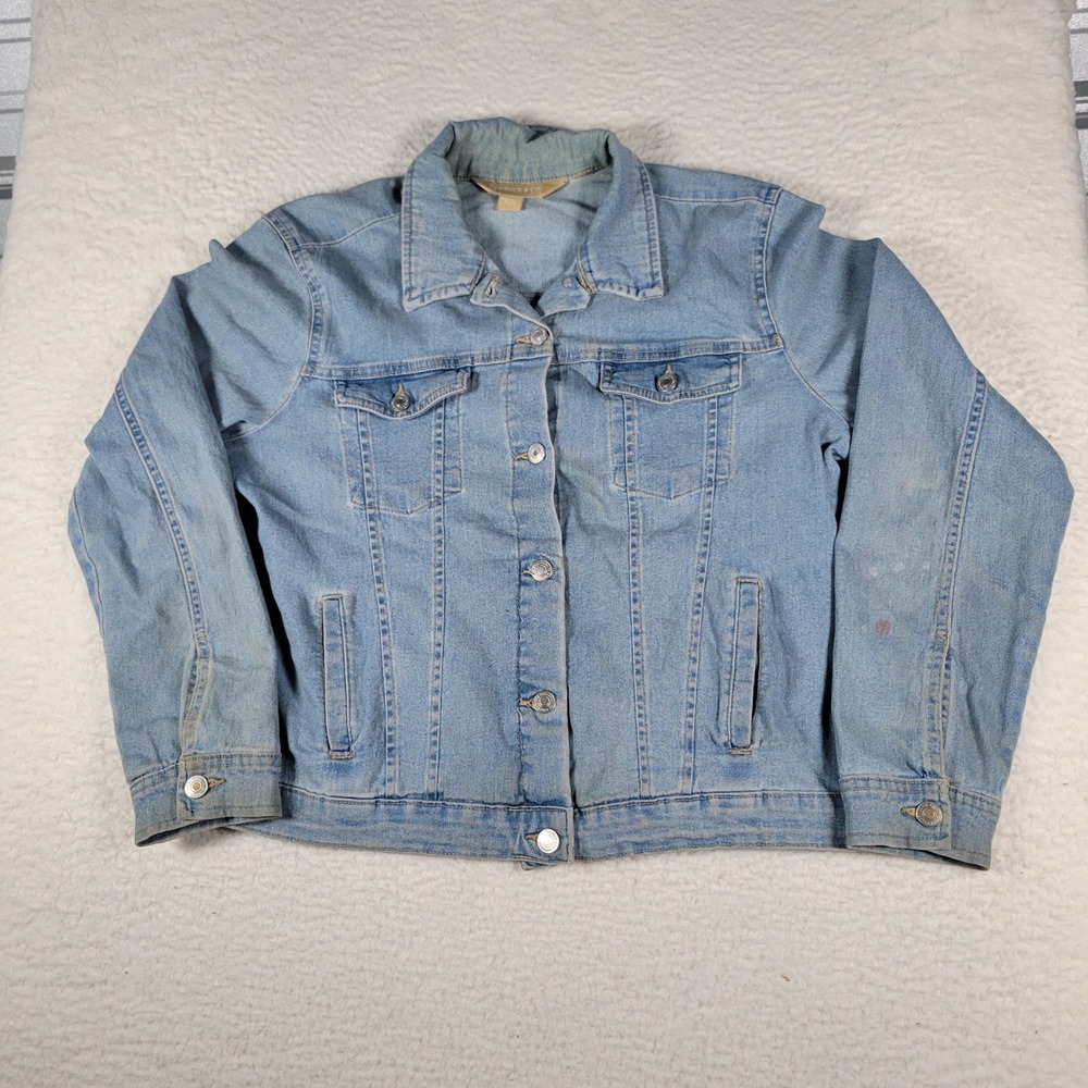 Vintage Roebuck & Co Denim Trucker Jacket Womens XL Blue Medium Wash Button Up